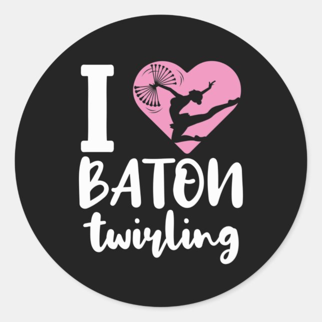 Pegatina Redonda Amo A Baton Twirling Cute Twirler (Anverso)