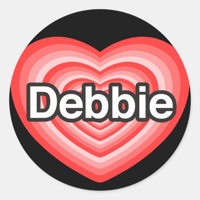 Pegatina Redonda Amo a Debbie. Te amo Debbie. Corazón (Anverso)