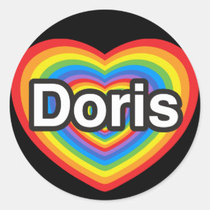 Pegatina Redonda Amo a Doris. Te amo Doris. Corazón