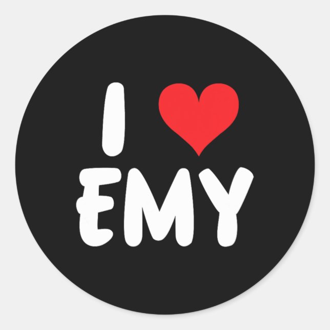 Pegatina Redonda Amo a Emy - Corazón - Nombre  (Anverso)