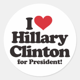 Pegatina Redonda Amo a Hillary Clinton por la presidencia
