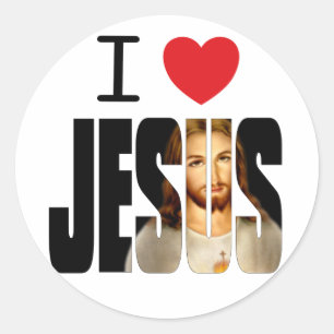 Pegatina Redonda Amo a Jesús - Corazón a Jesús con imagen en su nom