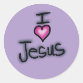 Pegatina Redonda Amo a Jesús Corazón Rosa