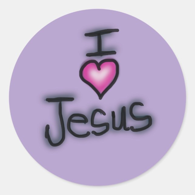 Pegatina Redonda Amo a Jesús Corazón Rosa (Anverso)