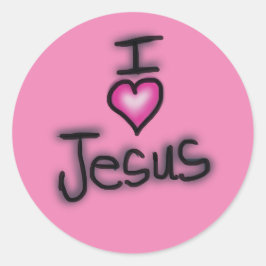 Pegatina Redonda Amo a Jesús Corazón Rosa