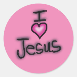 Pegatina Redonda Amo a Jesús Corazón Rosa