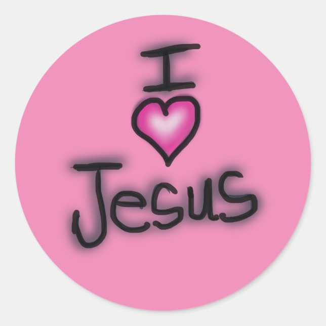 Pegatina Redonda Amo a Jesús Corazón Rosa (Anverso)
