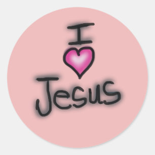 Pegatina Redonda Amo a Jesús Corazón Rosa 