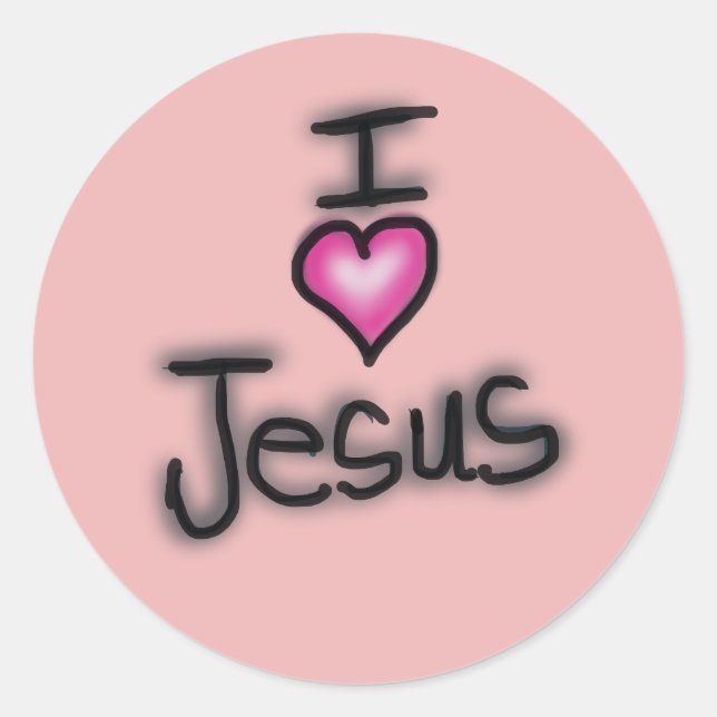 Pegatina Redonda Amo a Jesús Corazón Rosa  (Anverso)
