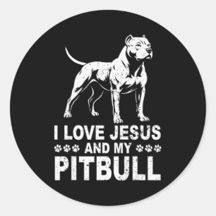 Pegatina Redonda Amo a Jesús y a mi Pitbull