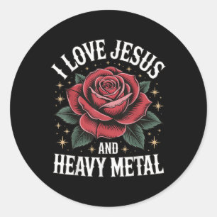 Pegatina Redonda Amo a Jesús y el Heavy Metal