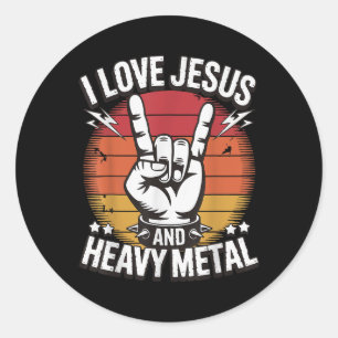 Pegatina Redonda Amo a Jesús y el Heavy Metal 1