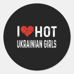 Pegatina Redonda Amo a las chicas calientes ucranianas - Ucrania co
