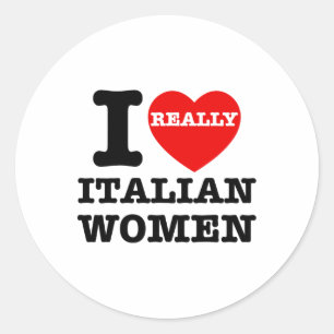 Pegatina Redonda Amo a las mujeres italianas Cardíacas Funny Valent