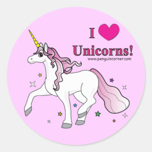 Pegatina Redonda ¡Amo A Las Unicornios!