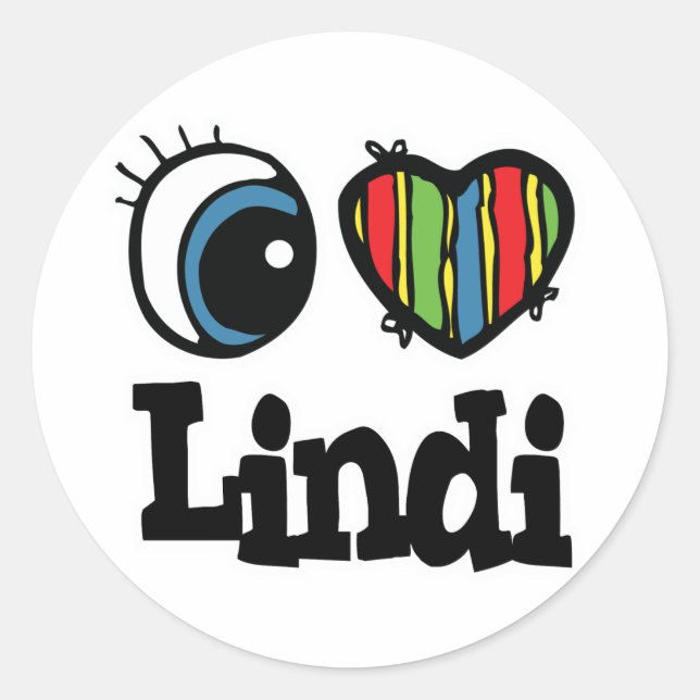 Pegatina Redonda Amo a Lindi (Anverso)
