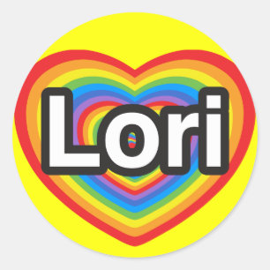 Pegatina Redonda Amo a Lori. Te amo, Lori. Corazón