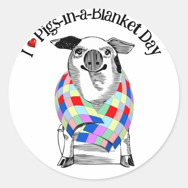 Pegatina Redonda Amo a los Cerdos * Día Nacional del Cerdo (Anverso)