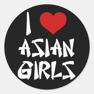 Pegatina Redonda Amo a los Chicas asiáticos