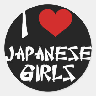 Pegatina Redonda Amo a los Chicas japoneses