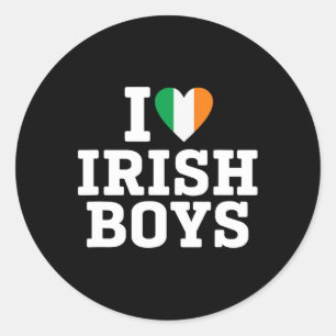 Pegatina Redonda Amo a los chicos irlandeses Bandera Corazón St Pat