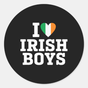 Pegatina Redonda Amo a los chicos irlandeses bandera de Irlanda cor