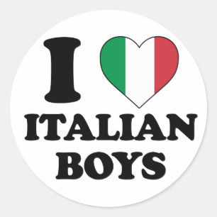Pegatina Redonda Amo a los chicos italianos bandera de Italia coraz