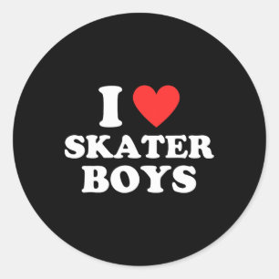 Pegatina Redonda Amo a los chicos patinadores divertidos patinando 