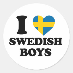 Pegatina Redonda Amo a los chicos suecos bandera de Suecia corazón