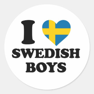 Pegatina Redonda Amo a los chicos suecos bandera de Suecia corazón