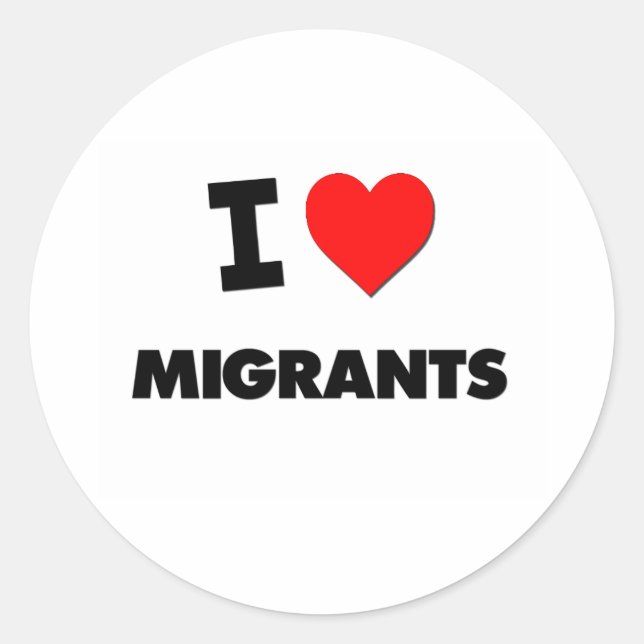 Pegatina Redonda Amo a los migrantes (Anverso)