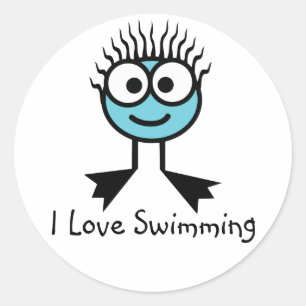 Pegatina Redonda Amo A Los Pegatinas De Natación