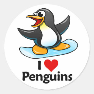 Pegatina Redonda Amo a los pingüinos