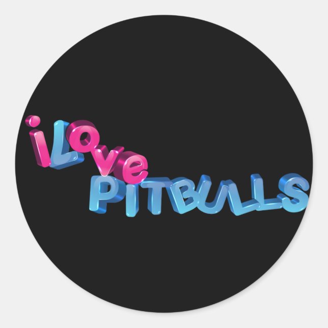 Pegatina Redonda Amo a los Pitbulls en 3D (Anverso)