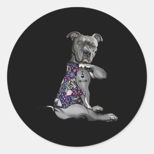 Pegatina Redonda Amo A Mamá Funny Madres De Flores De Pitbull Tatto