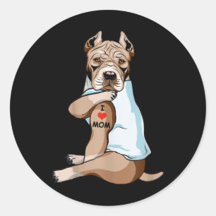 Pegatina Redonda Amo a mamá Tattoo American Pit Bull Mamá Perro Lov
