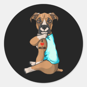 Pegatina Redonda Amo a Mamá Tattoo Boxer Mamá Perro Lover Mujeres