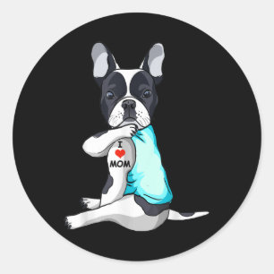 Pegatina Redonda Amo a mamá Tattoo Bulldog francés Mamá Perro Lover