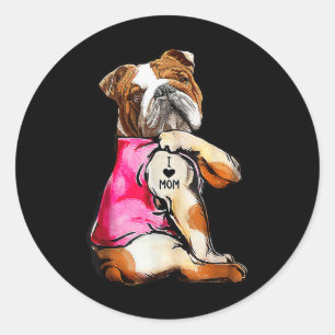Pegatina Redonda Amo a mamá Tattoo Bulldog Perro amante Regalos Fem