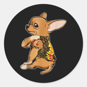 Pegatina Redonda Amo a mamá Tattoo Chihuahua Camiseta de perro y a
