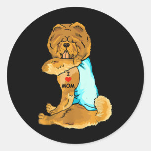 Pegatina Redonda Amo a Mamá Tattoo Chow Mamá Perro Mujeres Amante