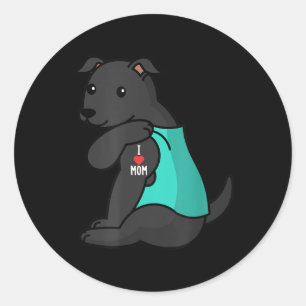 Pegatina Redonda Amo a mamá Tattoo, madre de perro negro
