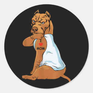 Pegatina Redonda Amo a Mamá Tattoo Pitbull Mamá Perro Lover Mujeres
