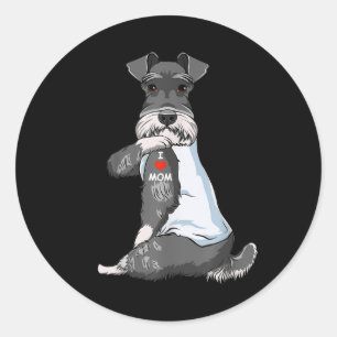 Pegatina Redonda Amo a Mamá Tattoo Schnauzer Mamá Perro Mujeres ama