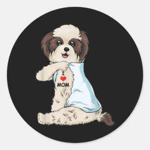 Pegatina Redonda Amo a Mamá Tattoo Shih Tzu Mamá Perro Mujeres Aman