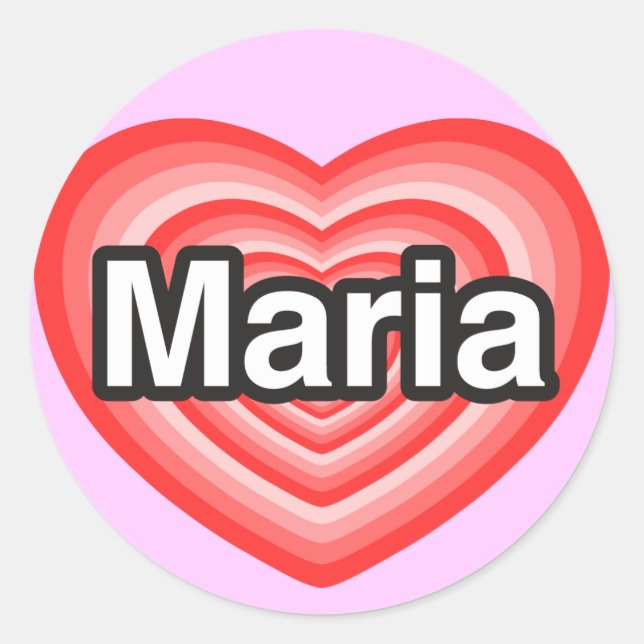 Pegatina Redonda Amo a María. Te amo, María. Corazón (Anverso)