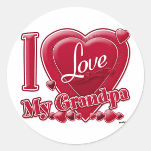 Pegatina Redonda Amo a mi abuelo rojo - corazón