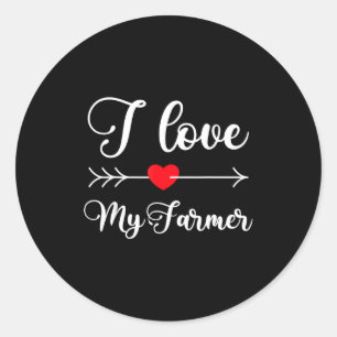Pegatina Redonda Amo a mi agricultor cita Esposa del agricultor Nov