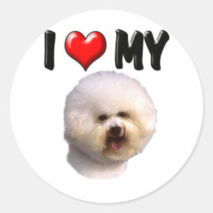 Pegatina Redonda Amo a mi Amigo Bichon
