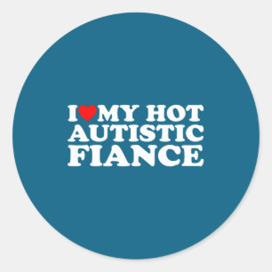 Pegatina Redonda Amo a mi atractivo prometido autista conciencia de
